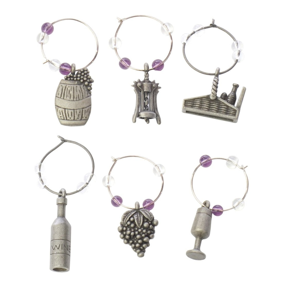 True Winery Pewter Wine Charms, Set of 6 - lily & onyx