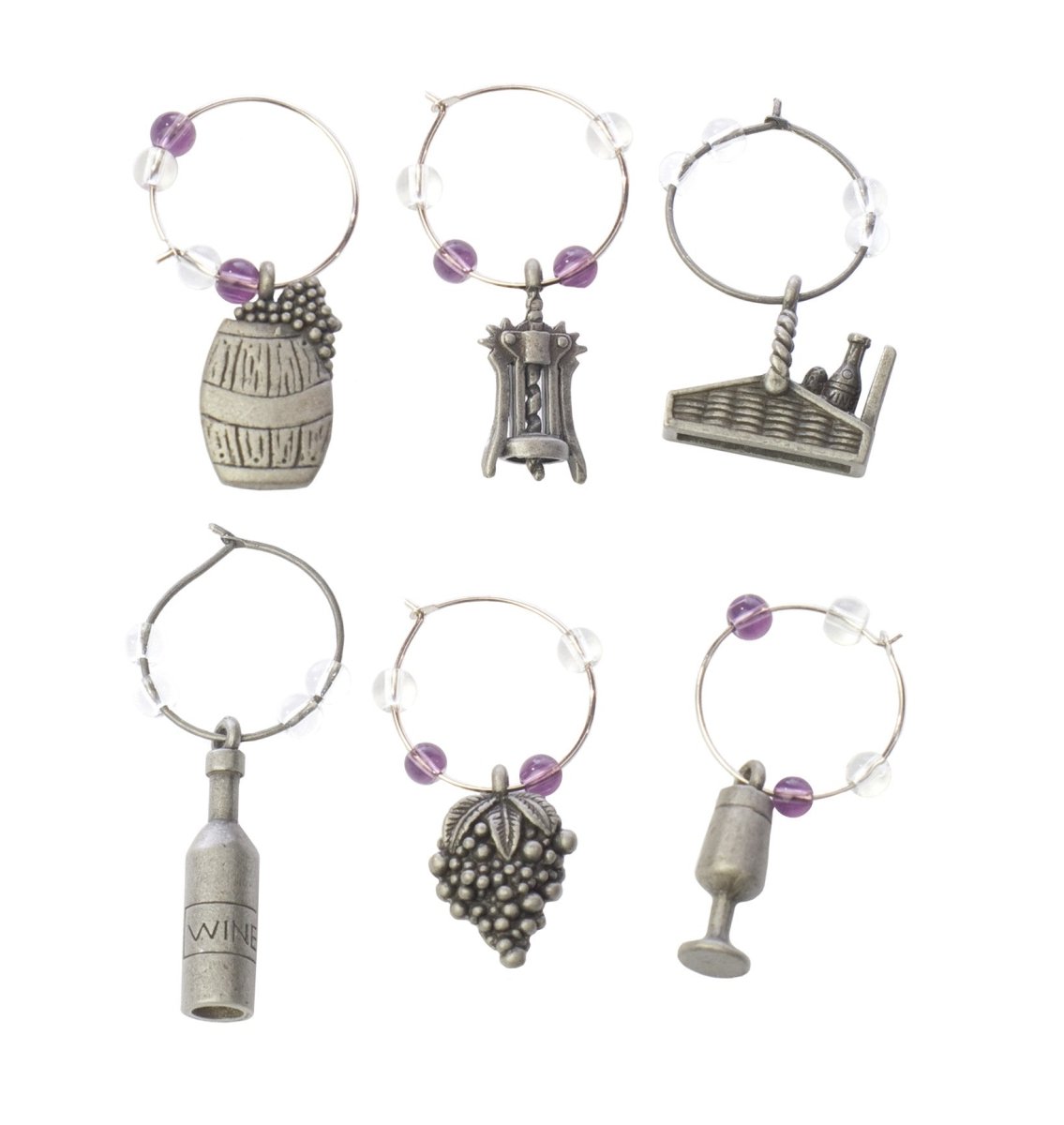 True Winery Pewter Wine Charms, Set of 6 - lily & onyx