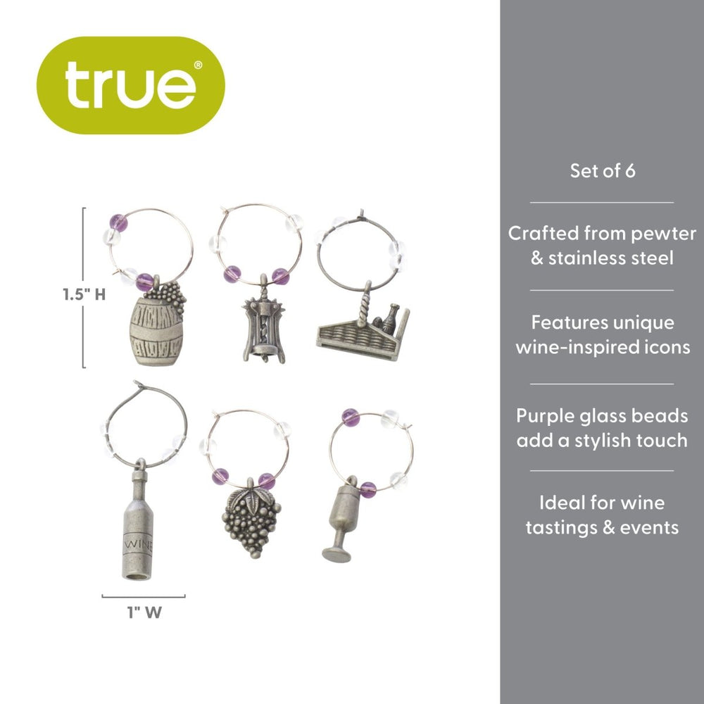 
                      
                        True Winery Pewter Wine Charms, Set of 6 - lily & onyx
                      
                    