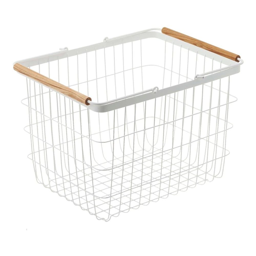 Yamazaki Home Wire Basket with Wood Handles - lily & onyx