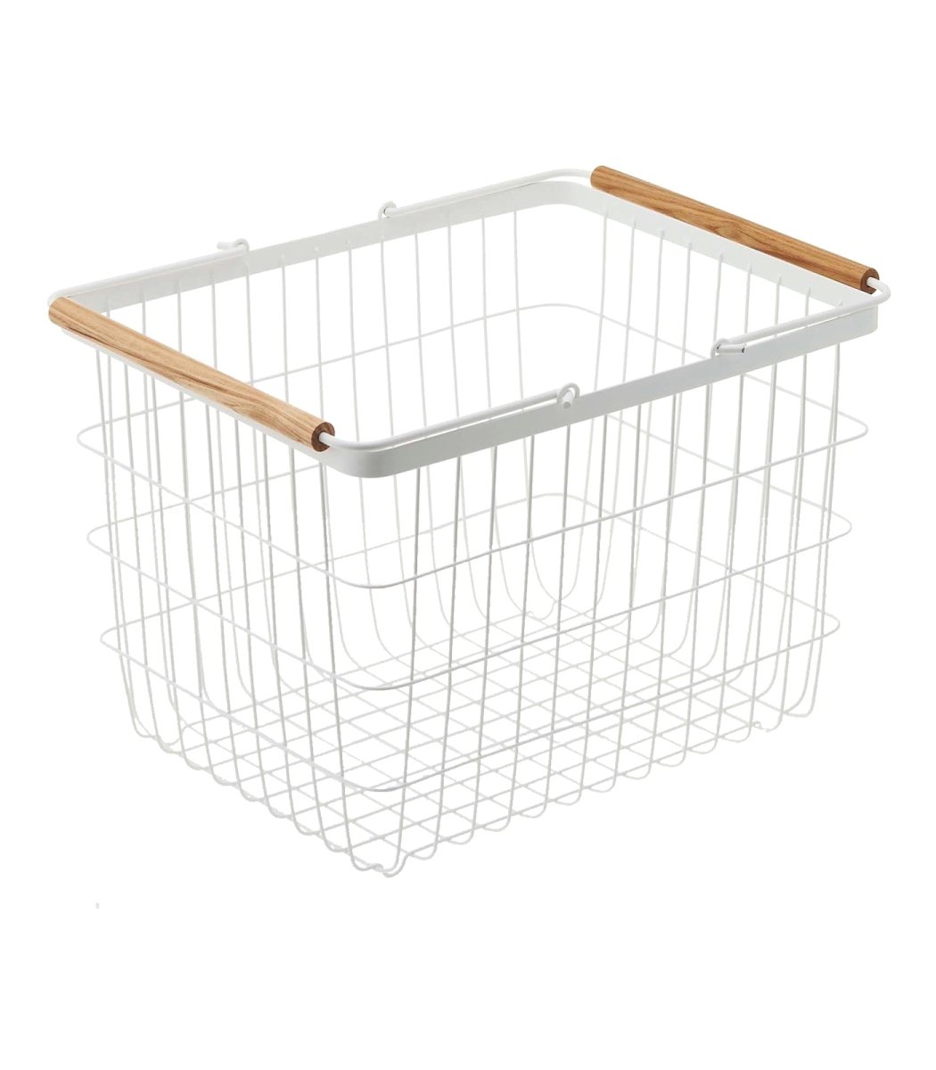 Yamazaki Home Wire Basket with Wood Handles - lily & onyx