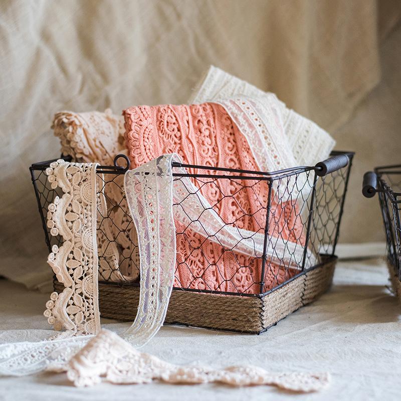 RusticReach Wire Carry Basket With Rectangular Hemp Rope Bottom - lily & onyx