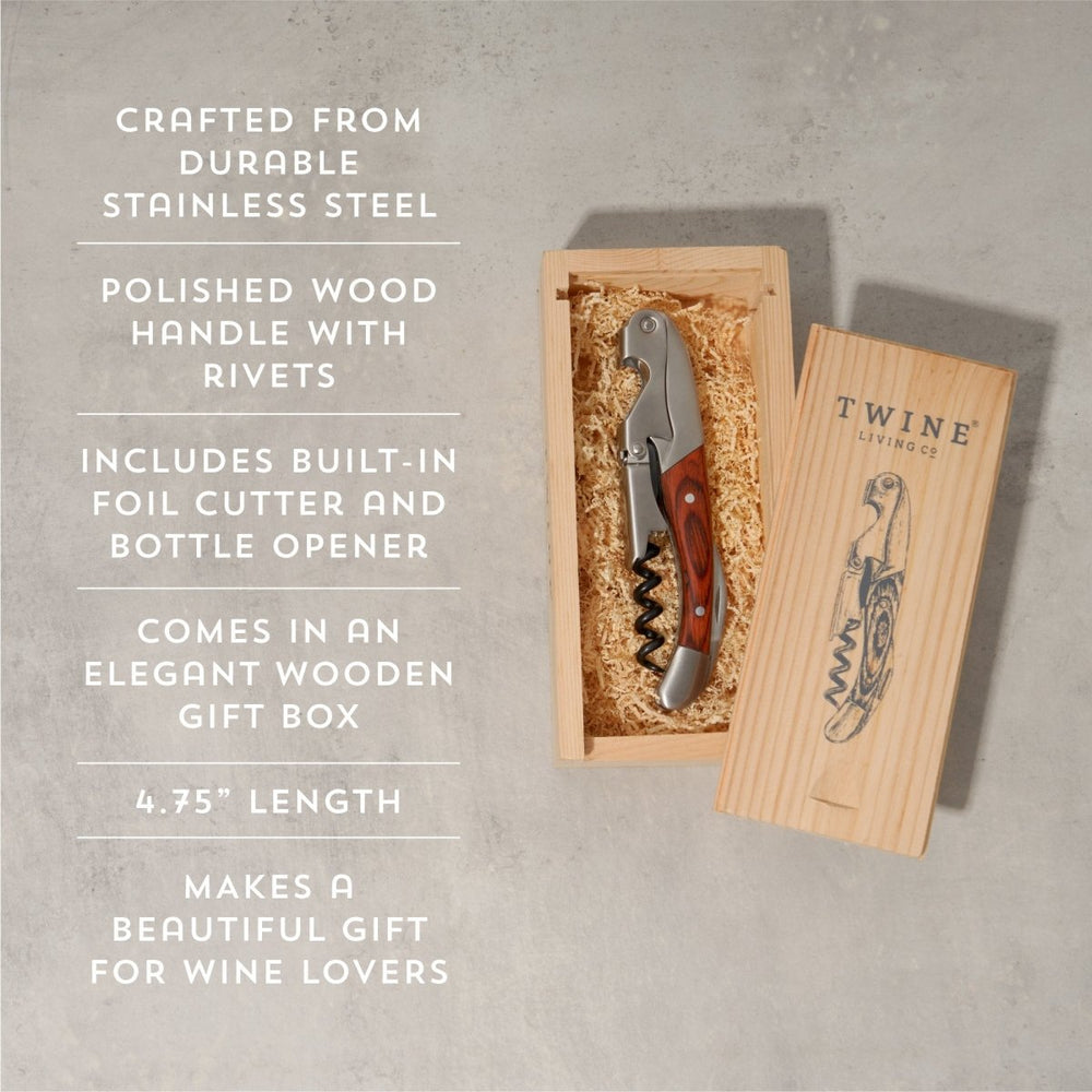 
                      
                        Twine Living Wooden Handled Double - Hinged Corkscrew in Gift Box - lily & onyx
                      
                    