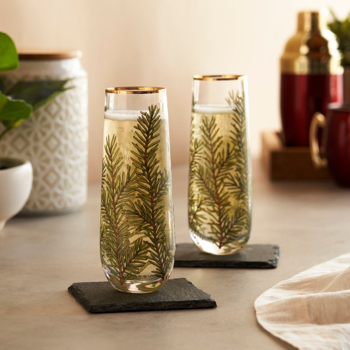 Twine Living Woodland Stemless Champagne Flutes, Set of 2 - lily & onyx