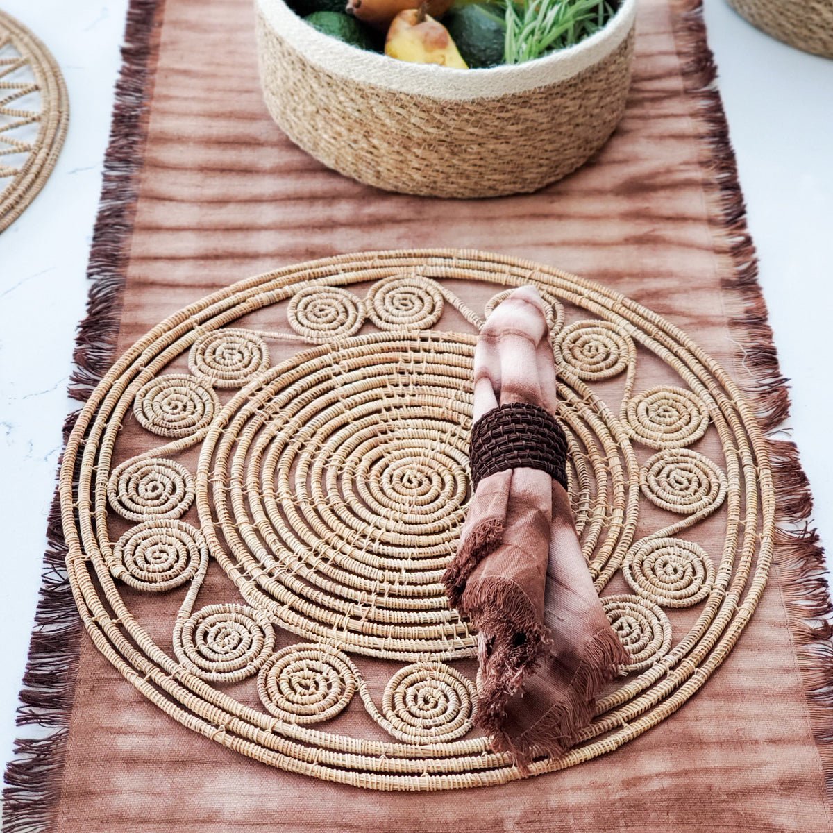 KORISSA Woven Palm Fiber Napkin Ring, Brown - Set of 4 - lily & onyx