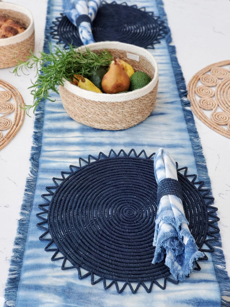 KORISSA Woven Palm Fiber Napkin Ring, Indigo Blue - Set of 4 - lily & onyx