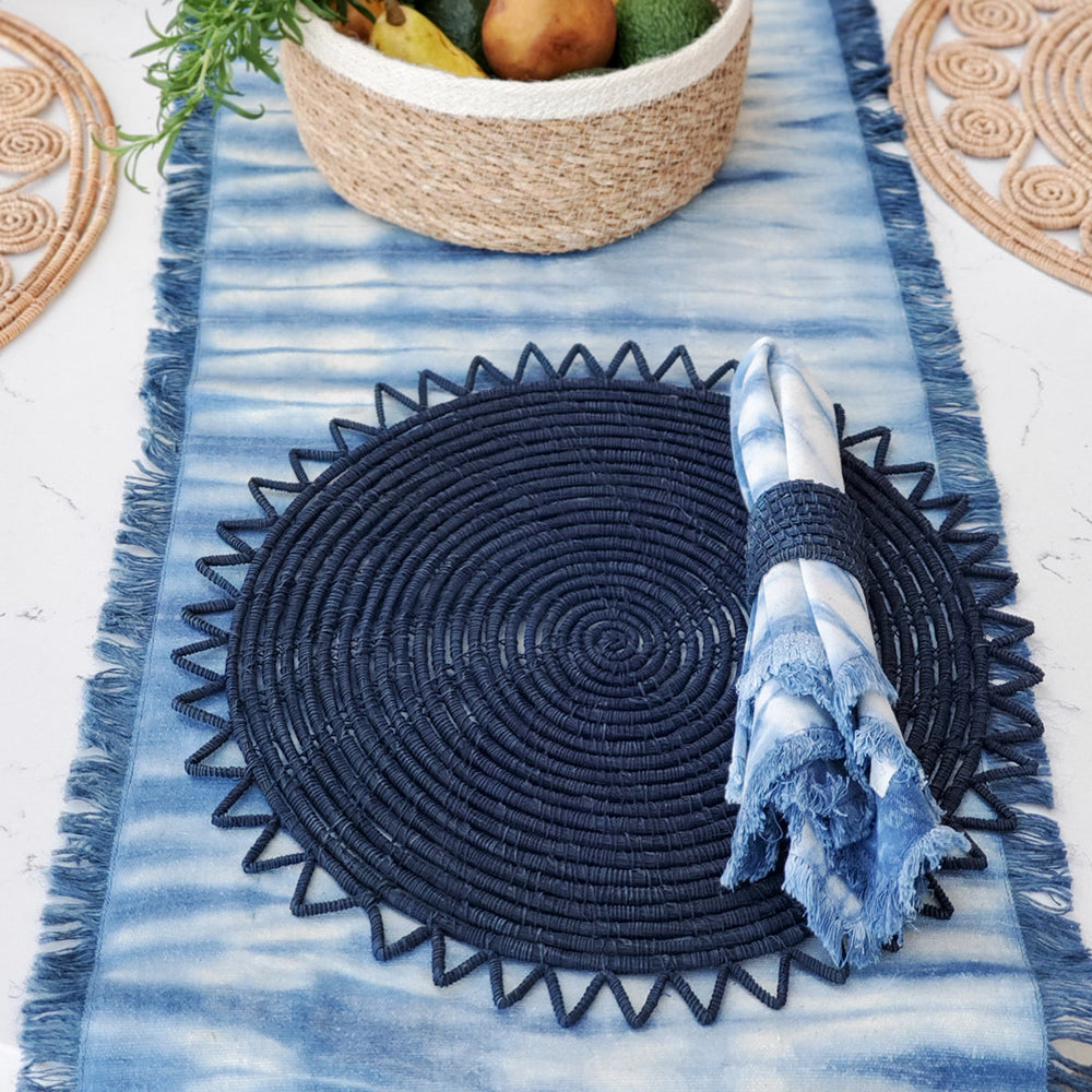 KORISSA Woven Palm Fiber Napkin Ring, Indigo Blue - Set of 4 - lily & onyx