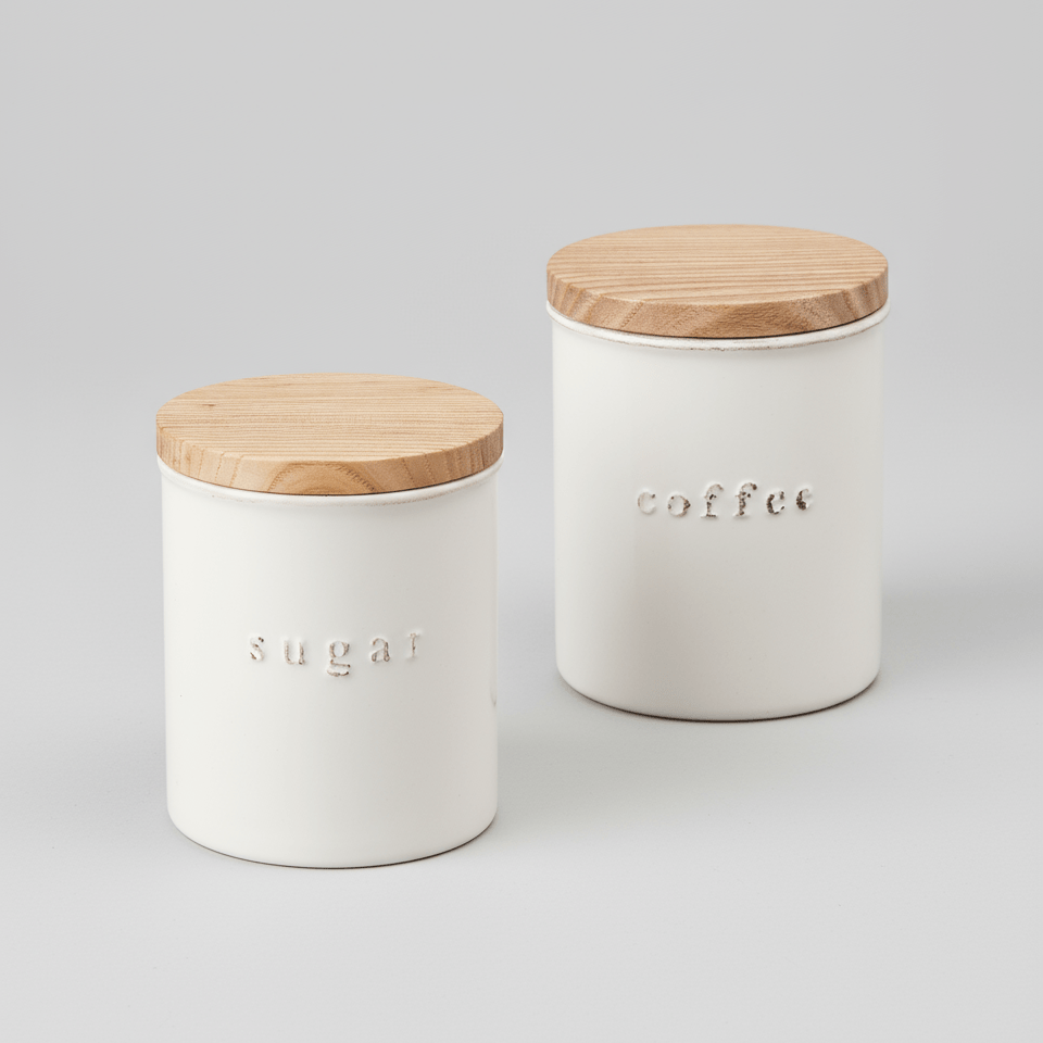 Yamazaki Home Ceramic Coffee & Sugar Canisters with Lid, Set of 2