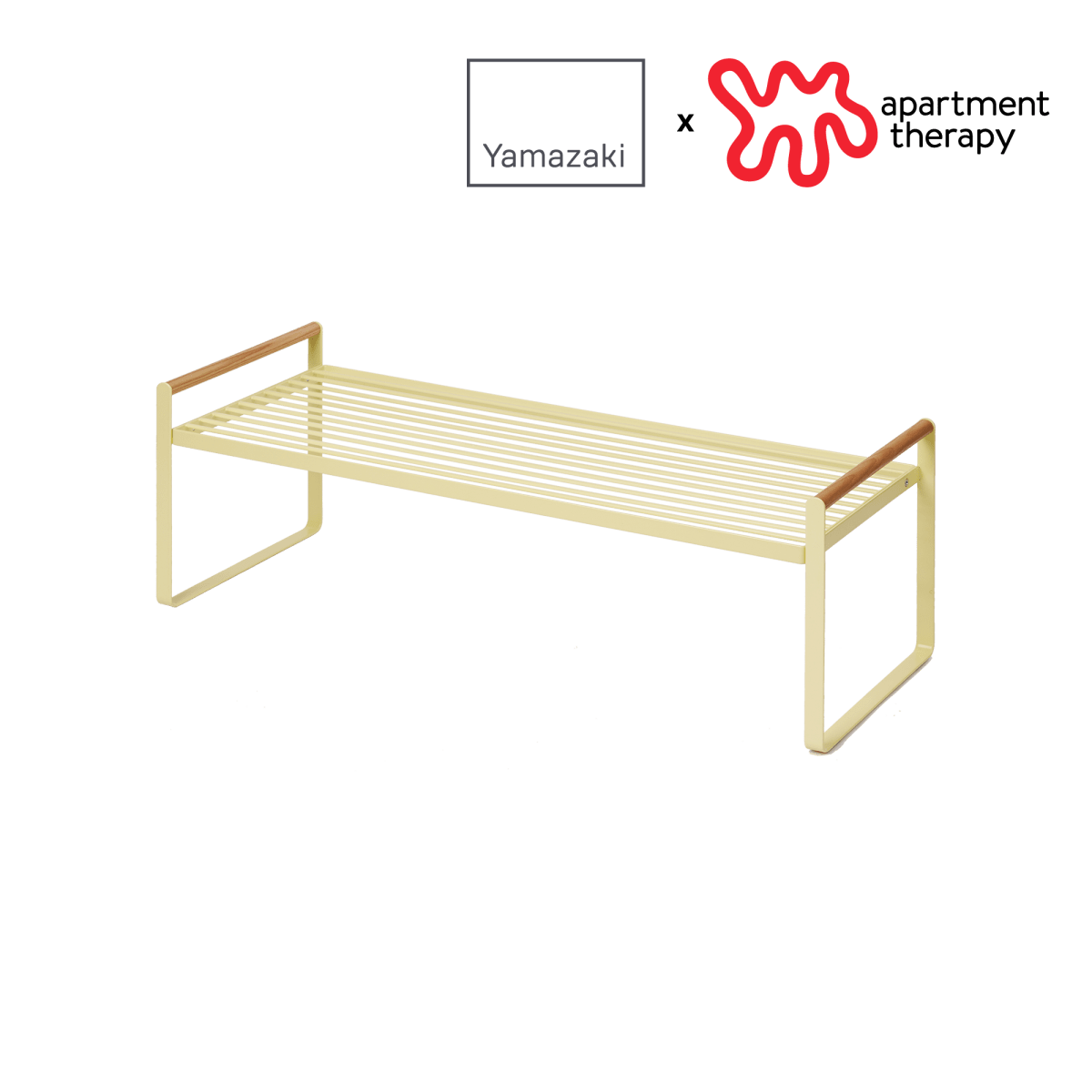 Yamazaki Home Countertop Steel Wire Shelf with Wood Handles, Yellow Pear