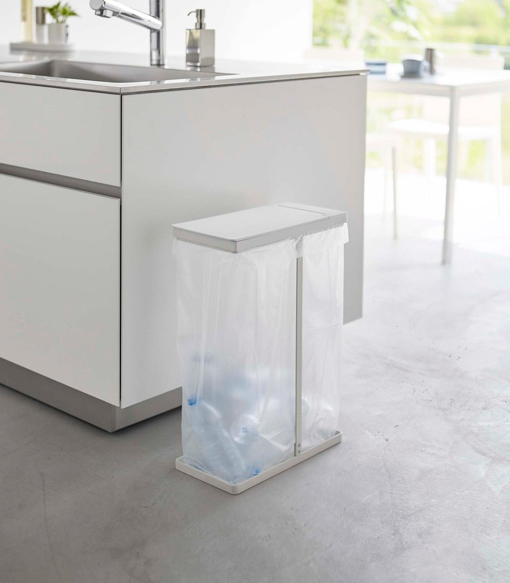 Yamazaki Home Lidded Steel Garbage Bag Holder