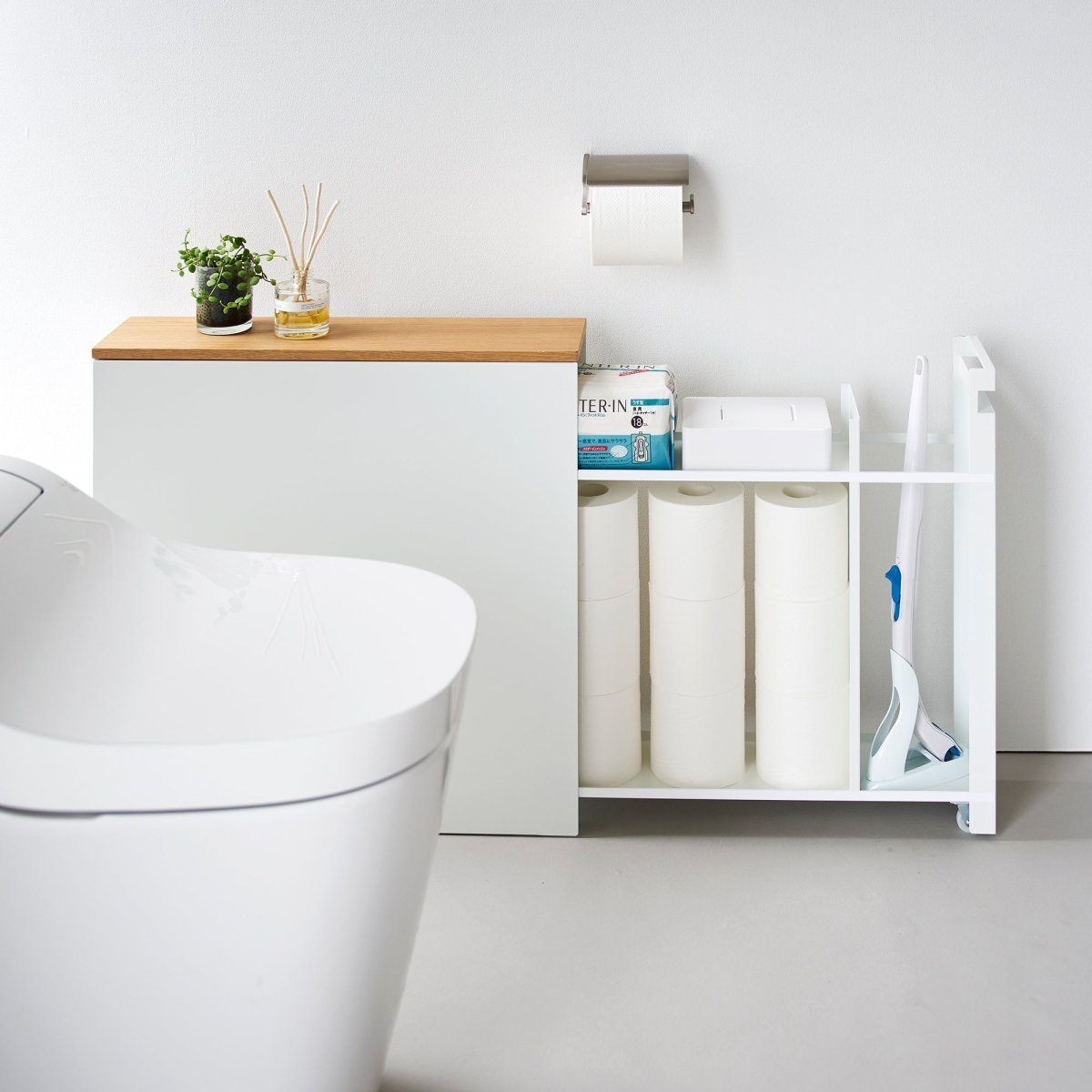 Yamazaki Home Pull - Out Bathroom Storage Cabinet with Wood Top