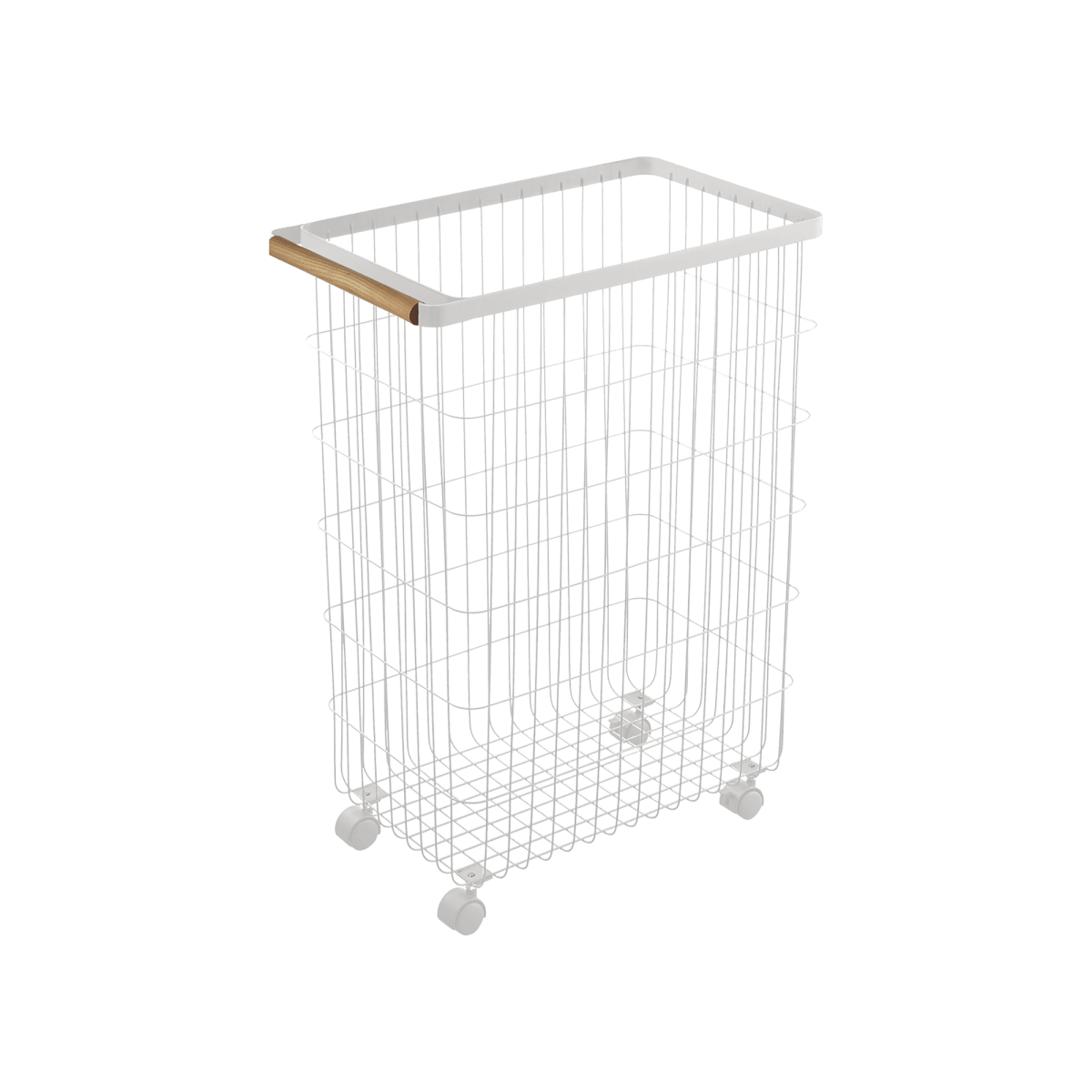Yamazaki Home Rolling Steel Wire Laundry Basket with Wood Handle, 24" H