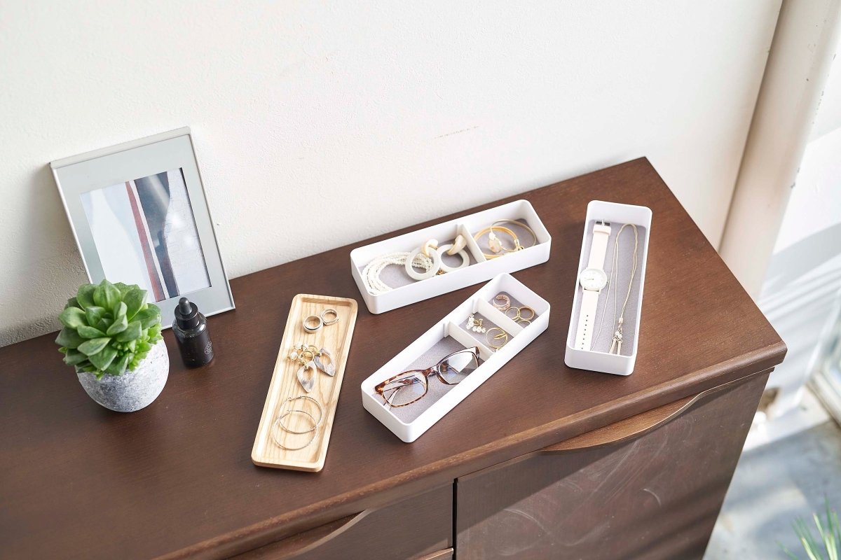 Yamazaki Home Stackable Jewelry Organizer Case - Wood & Resin with Dividers