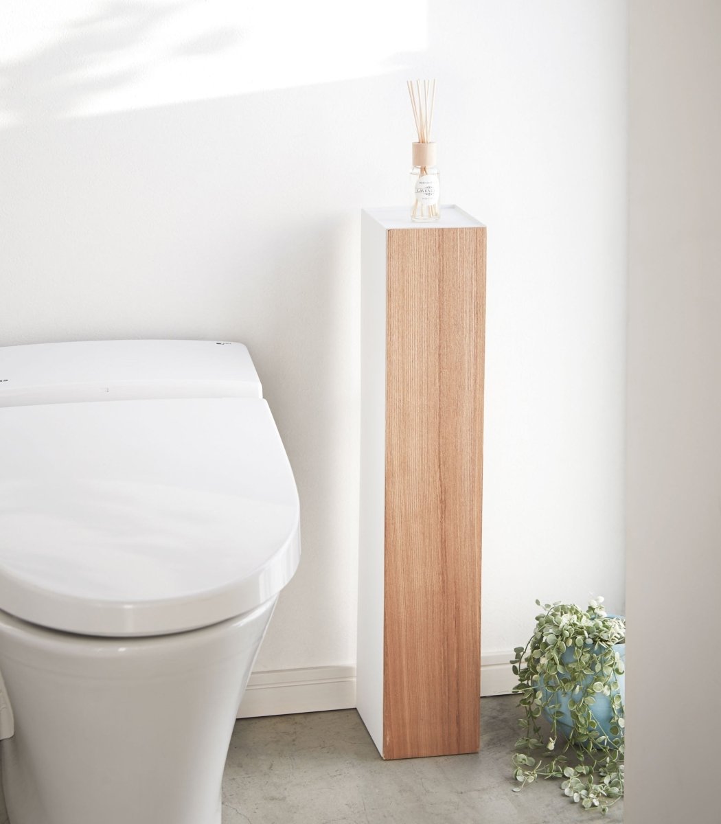Yamazaki Home Steel Bathroom Organizer with Warm Wood Panel