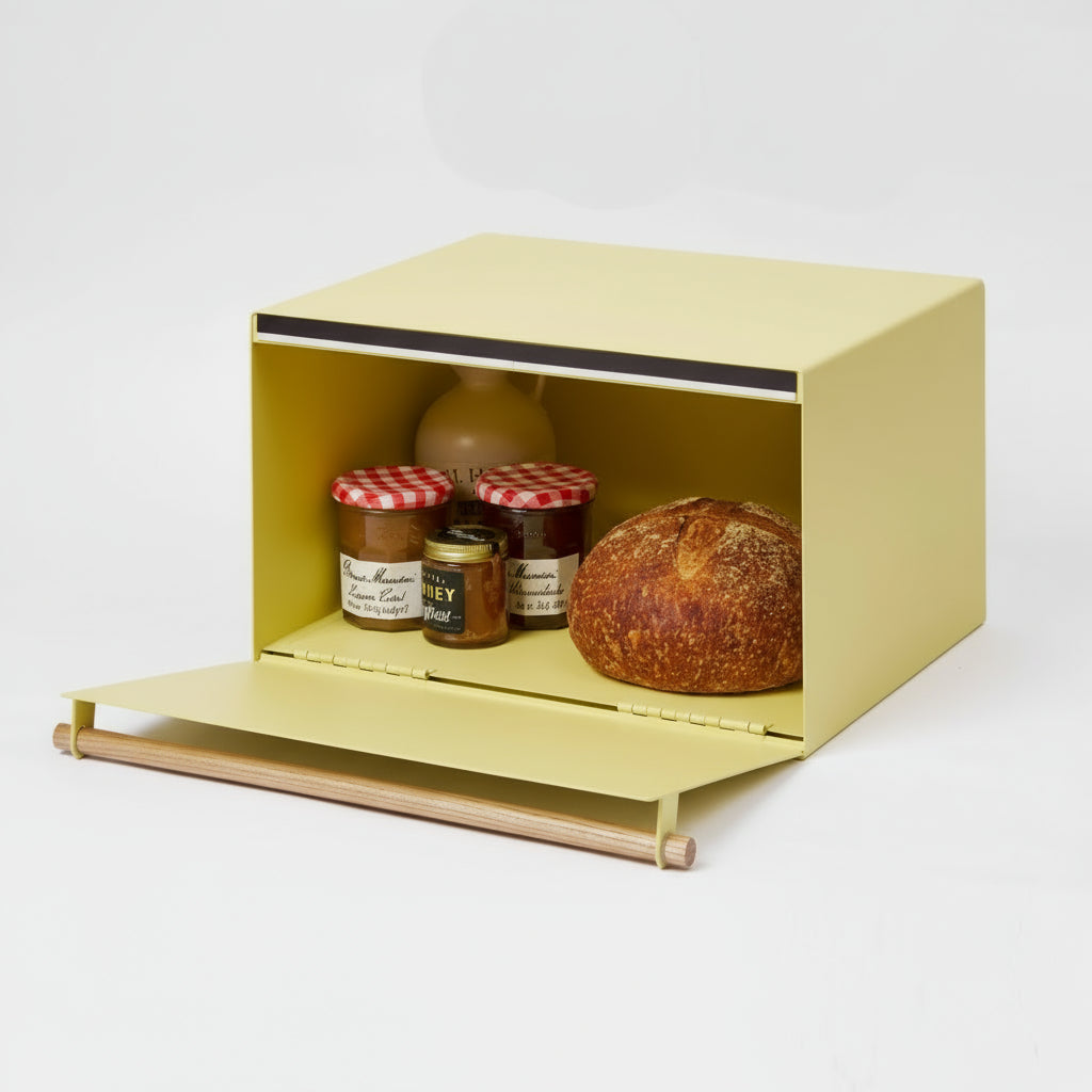 Yamazaki Home Steel Bread Box with Wood Handle - Yellow Pear