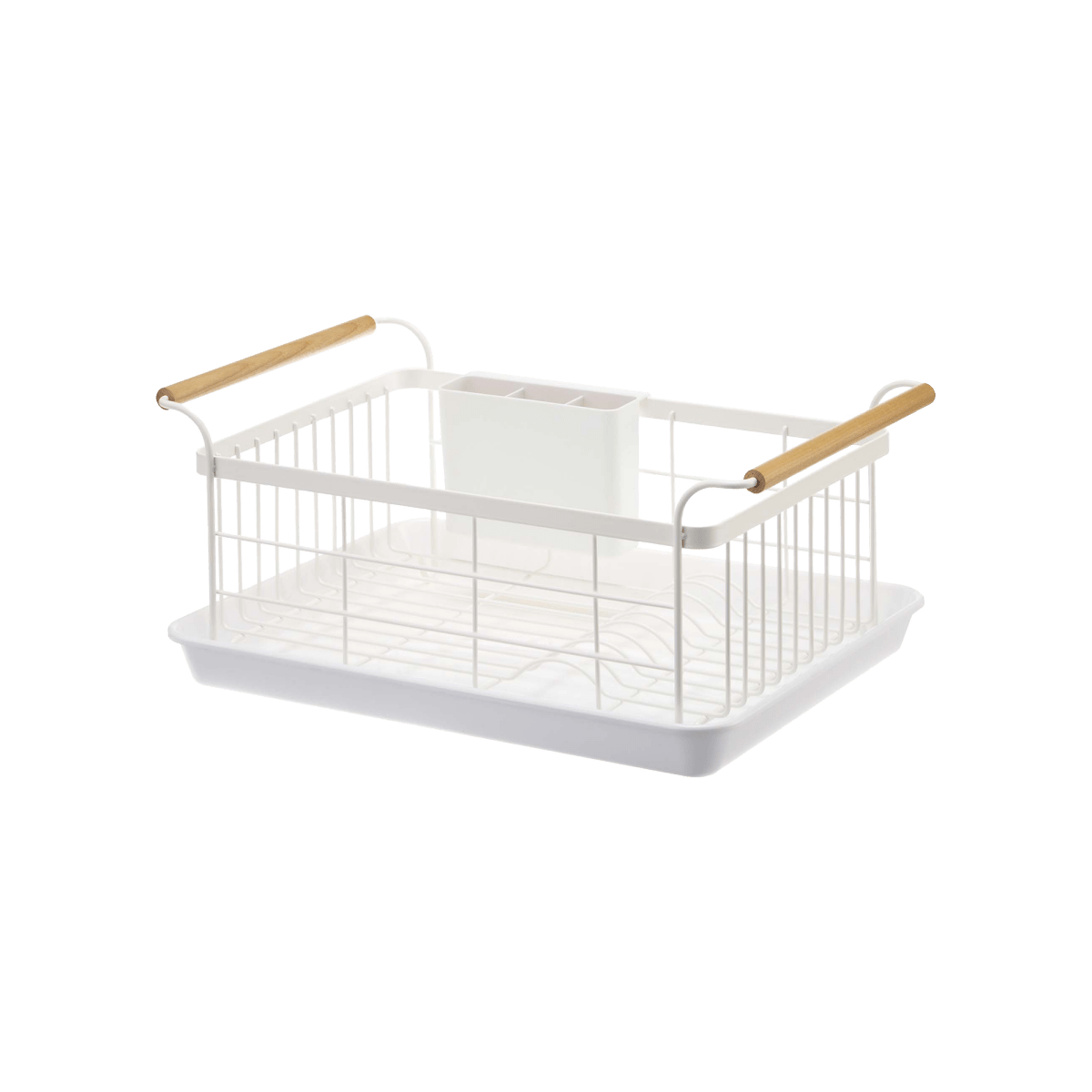 Yamazaki Home Steel Dish Rack with Wood Handles