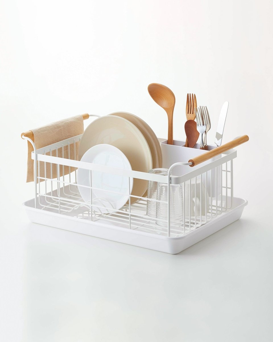 Yamazaki Home Steel Dish Rack with Wood Handles