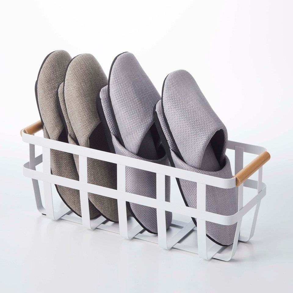 Yamazaki Home Steel Storage Basket with Wood Handles, Small