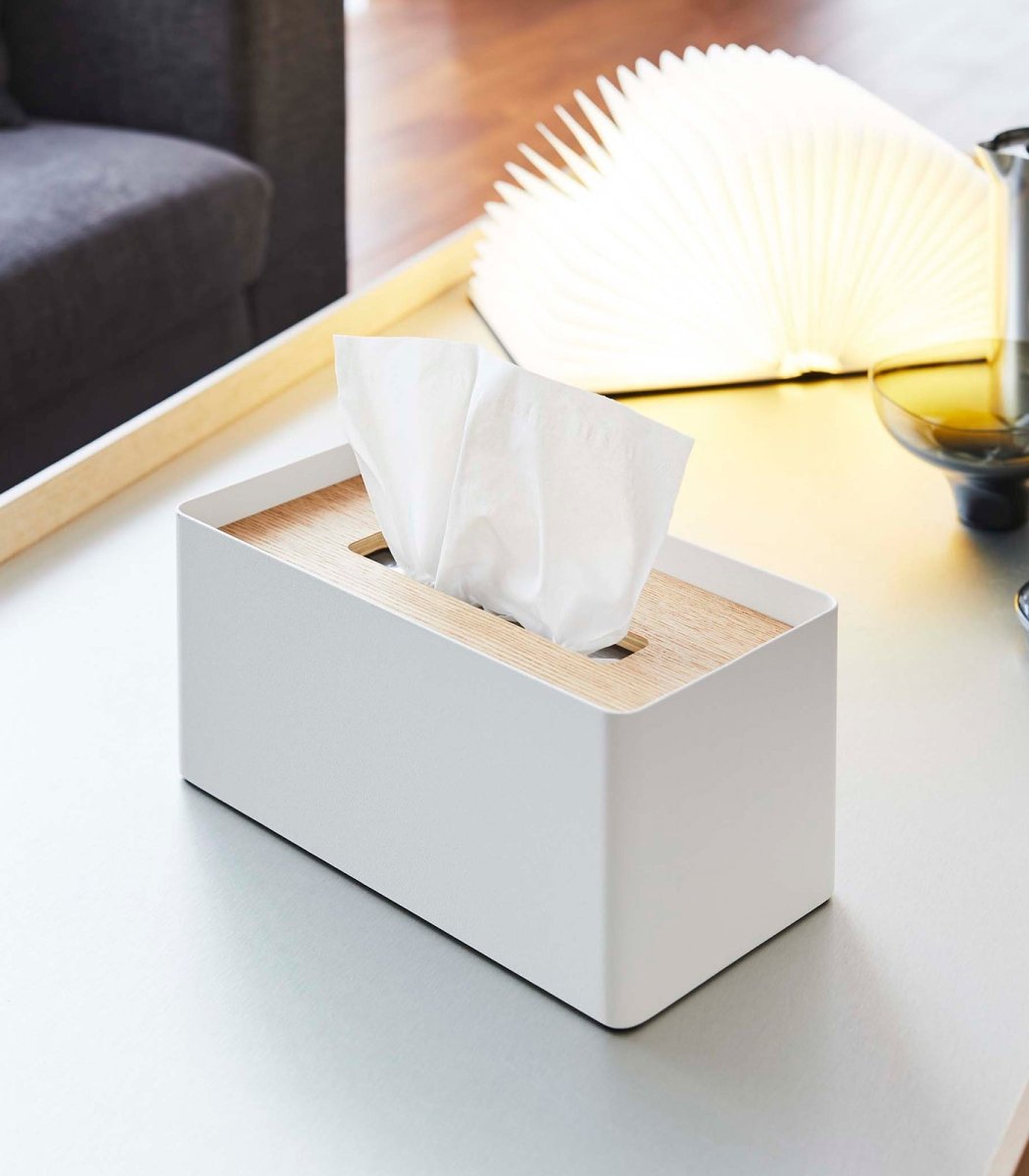 Yamazaki Home Steel Tissue Box Cover with Wood Lid - Rectangle