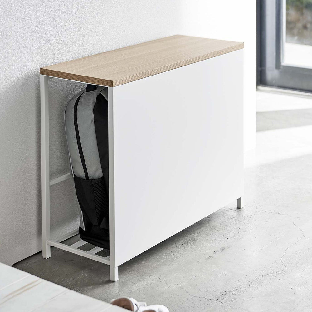 Entryway Storage Organizer + Bench, 18" H  - Steel + Wood