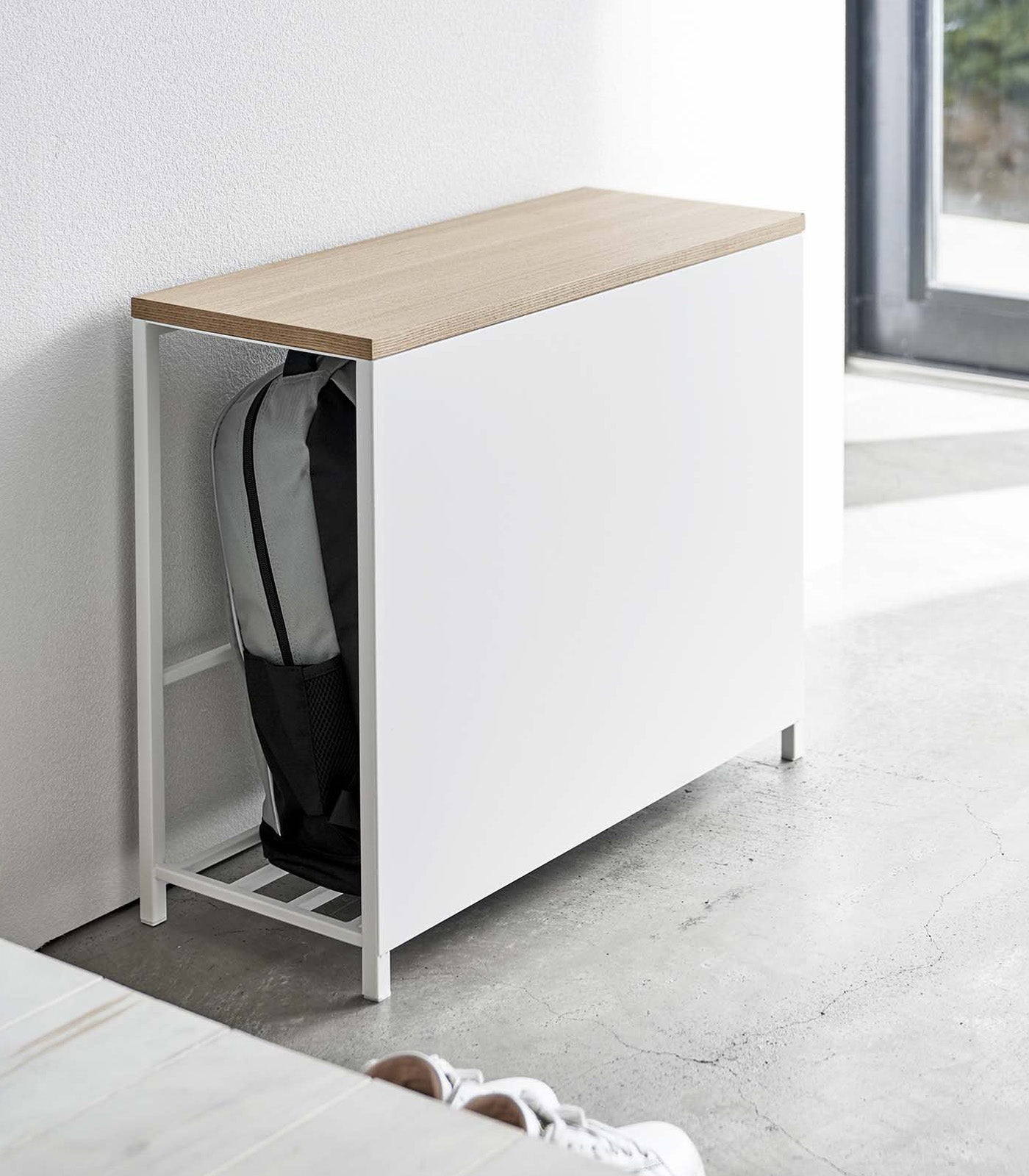 Entryway Storage Organizer + Bench, 18" H  - Steel + Wood