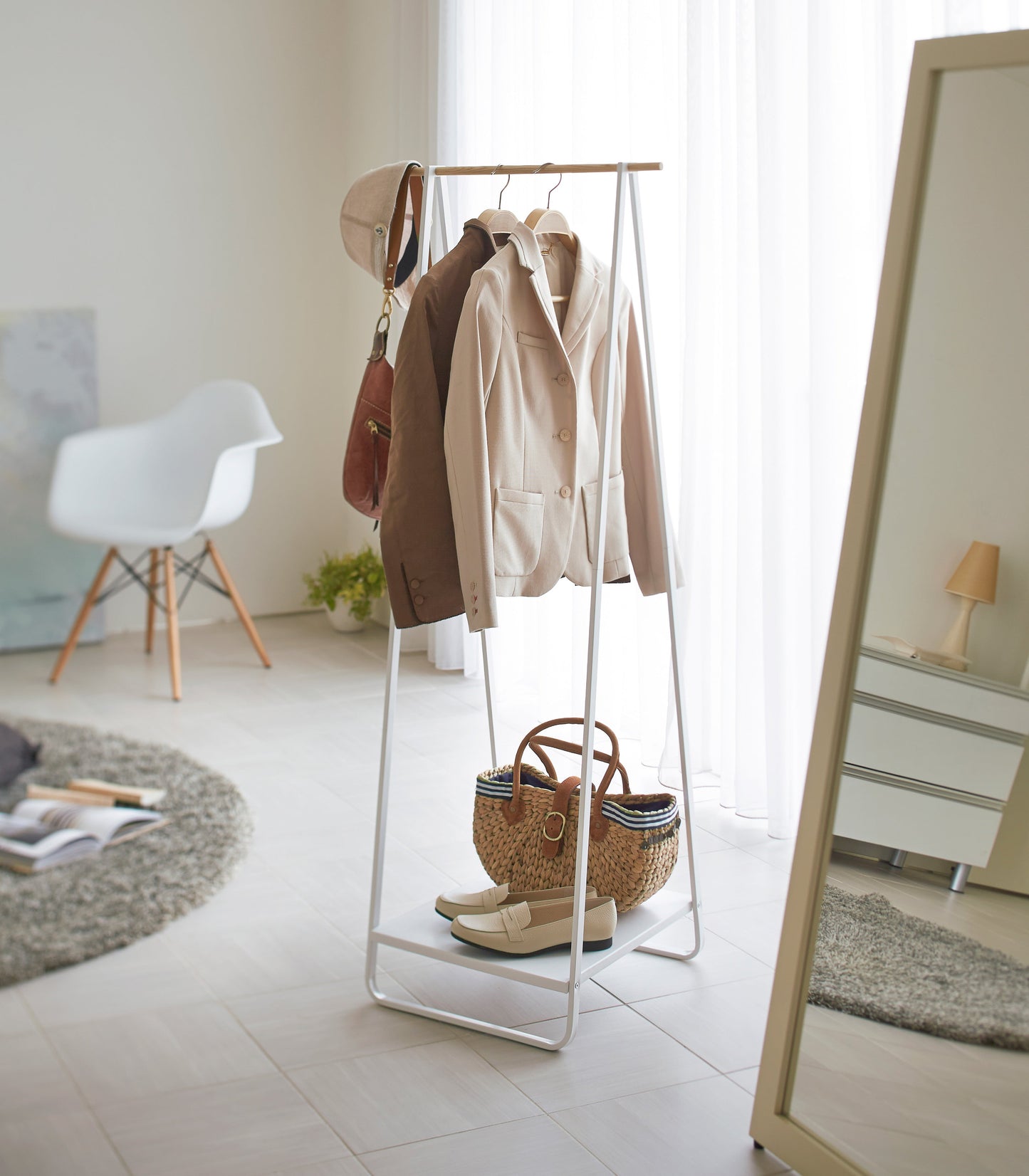 Steel Coat Rack with Shelf, 55" H