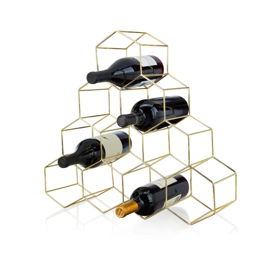 Viski 10-Bottle Gold Geometric Honeycomb Wine Rack - lily & onyx