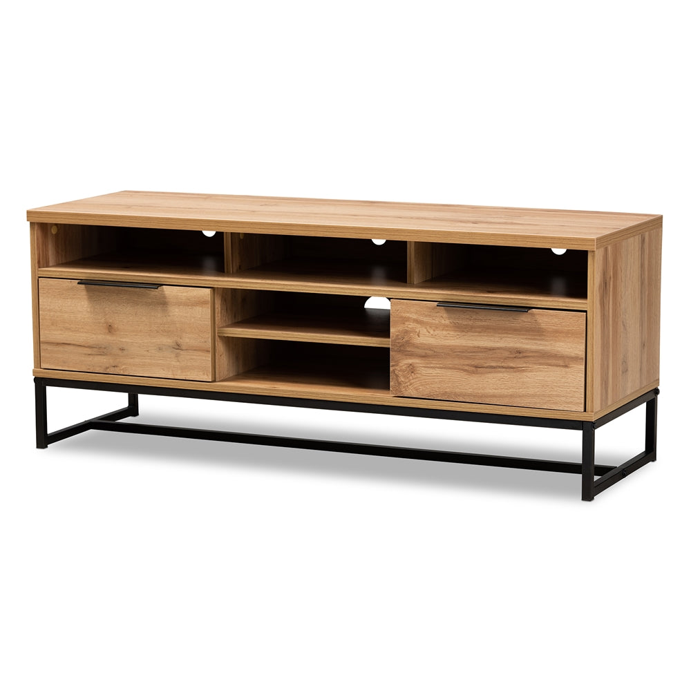 Baxton Studio Industrial Oak Finished Wood And Black Metal 2 Drawer Tv Stand