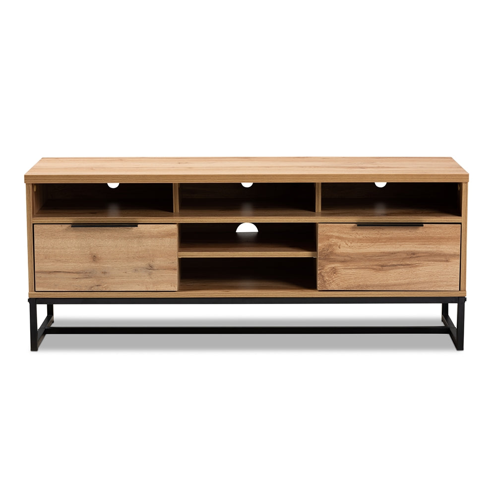Baxton Studio Industrial Oak Finished Wood And Black Metal 2 Drawer Tv Stand - lily & onyx