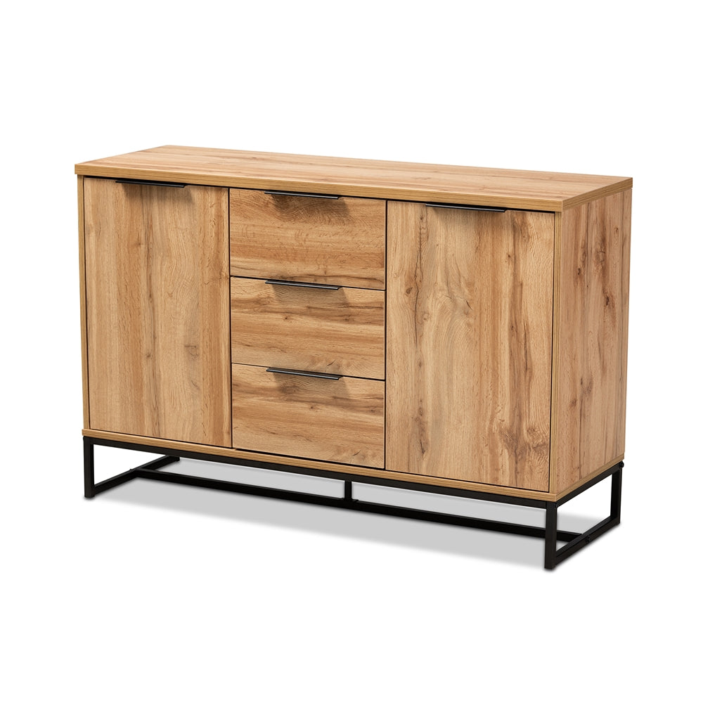 
                      
                        Baxton Studio Industrial Oak Finished Wood And Black Metal 3 Drawer Sideboard Buffet - lily & onyx
                      
                    