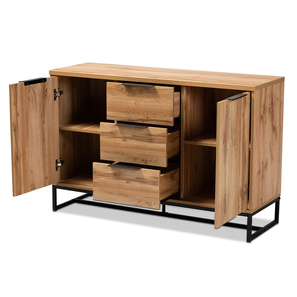 
                      
                        Baxton Studio Industrial Oak Finished Wood And Black Metal 3 Drawer Sideboard Buffet - lily & onyx
                      
                    