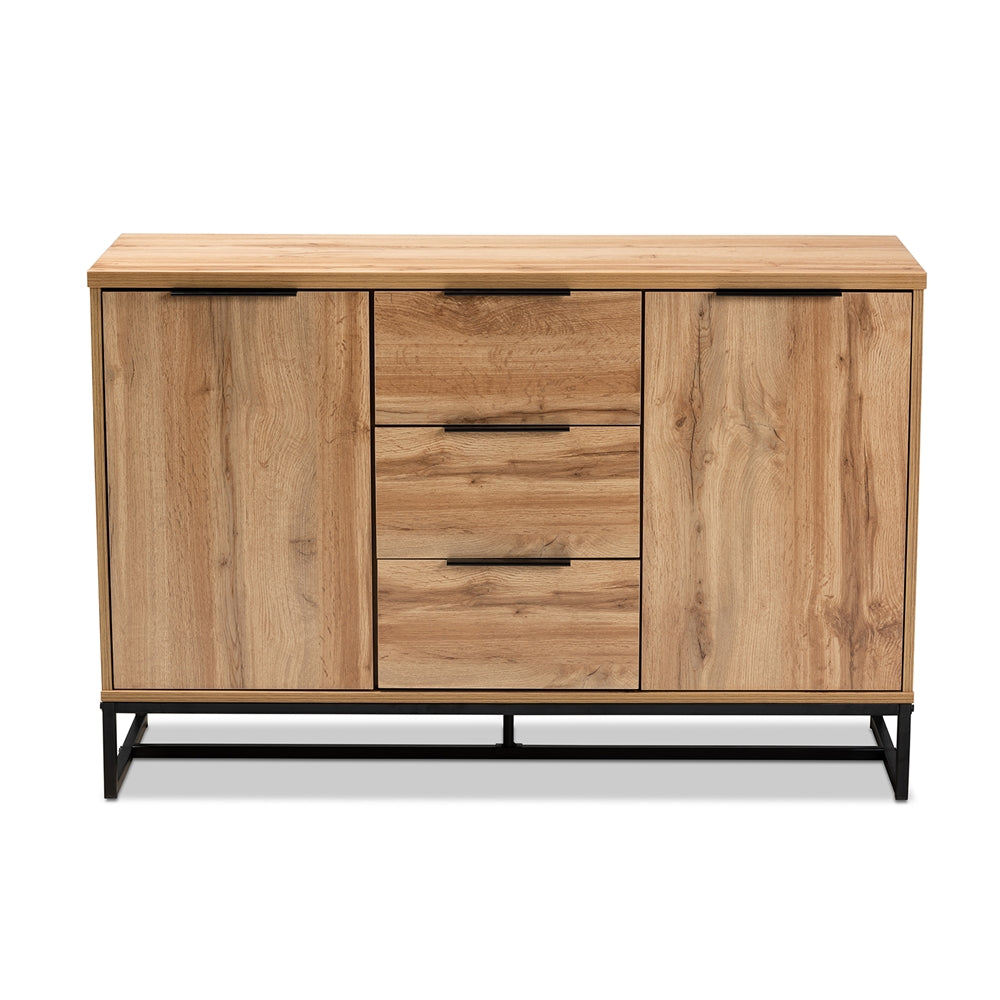 Baxton Studio Industrial Oak Finished Wood And Black Metal 3 Drawer Sideboard Buffet - lily & onyx