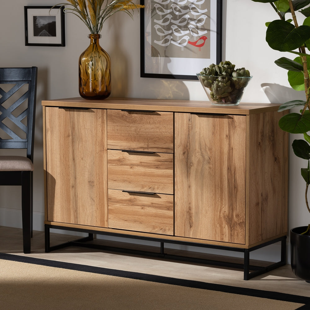 Baxton Studio Industrial Oak Finished Wood And Black Metal 3 Drawer Sideboard Buffet - lily & onyx