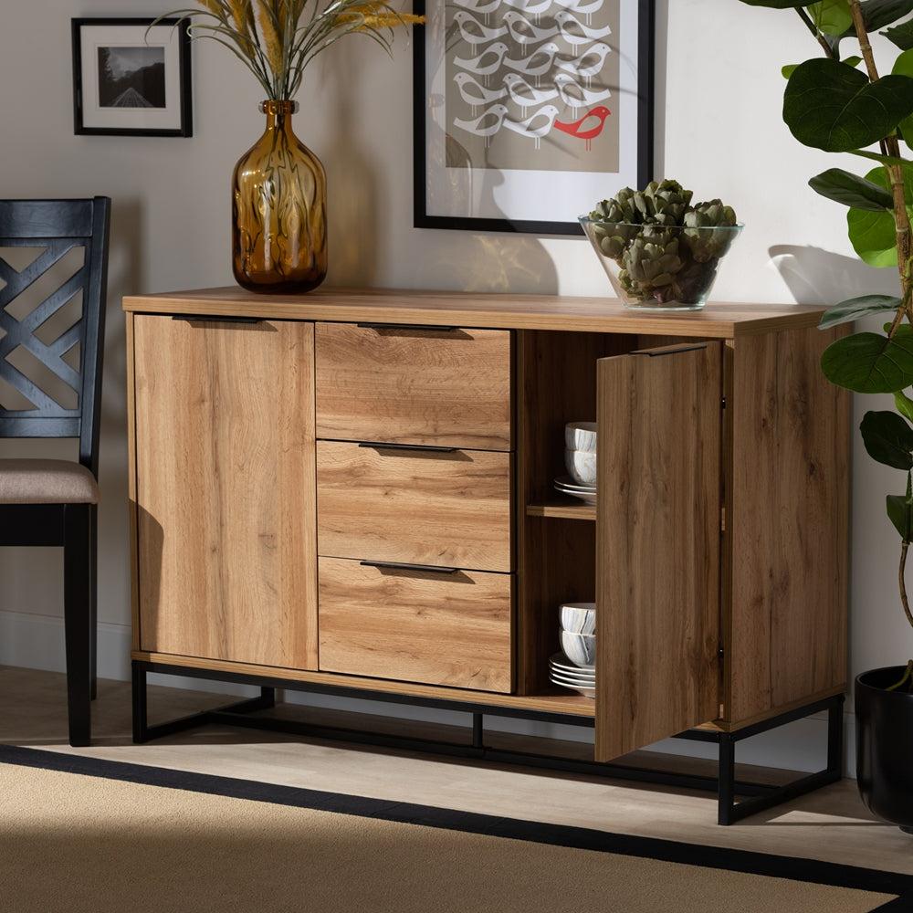 
                      
                        Baxton Studio Industrial Oak Finished Wood And Black Metal 3 Drawer Sideboard Buffet - lily & onyx
                      
                    