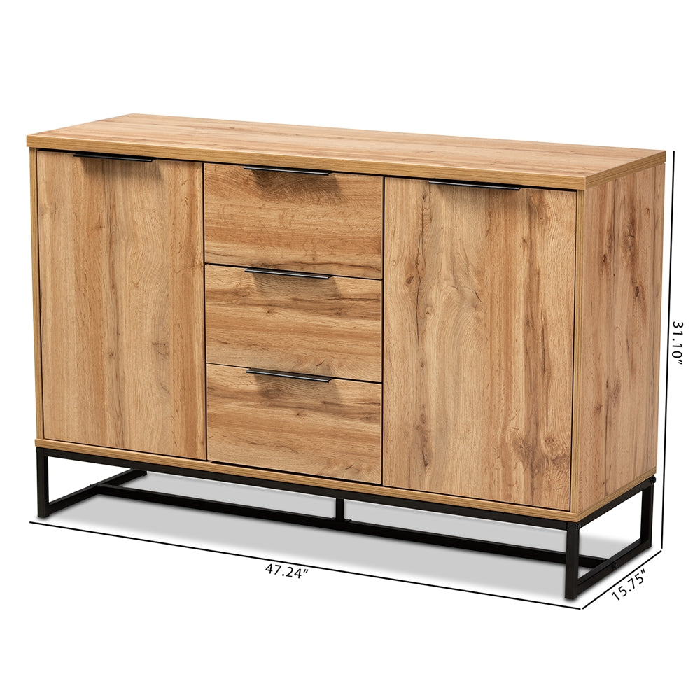 Baxton Studio Industrial Oak Finished Wood And Black Metal 3 Drawer Sideboard Buffet - lily & onyx