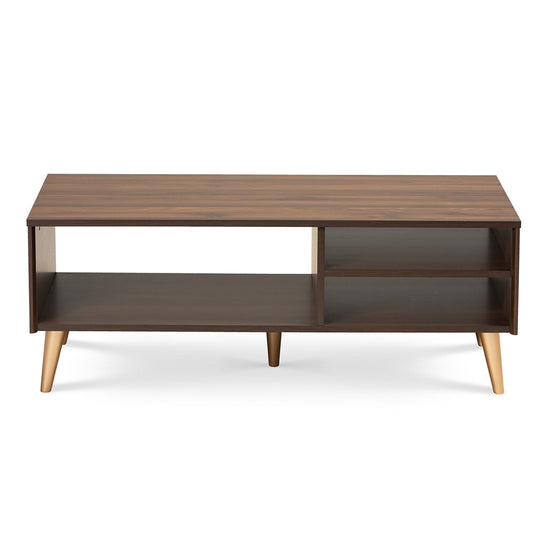 Baxton Studio Landen Mid Century Modern Walnut Brown And Gold Finished Wood Coffee Table - lily & onyx