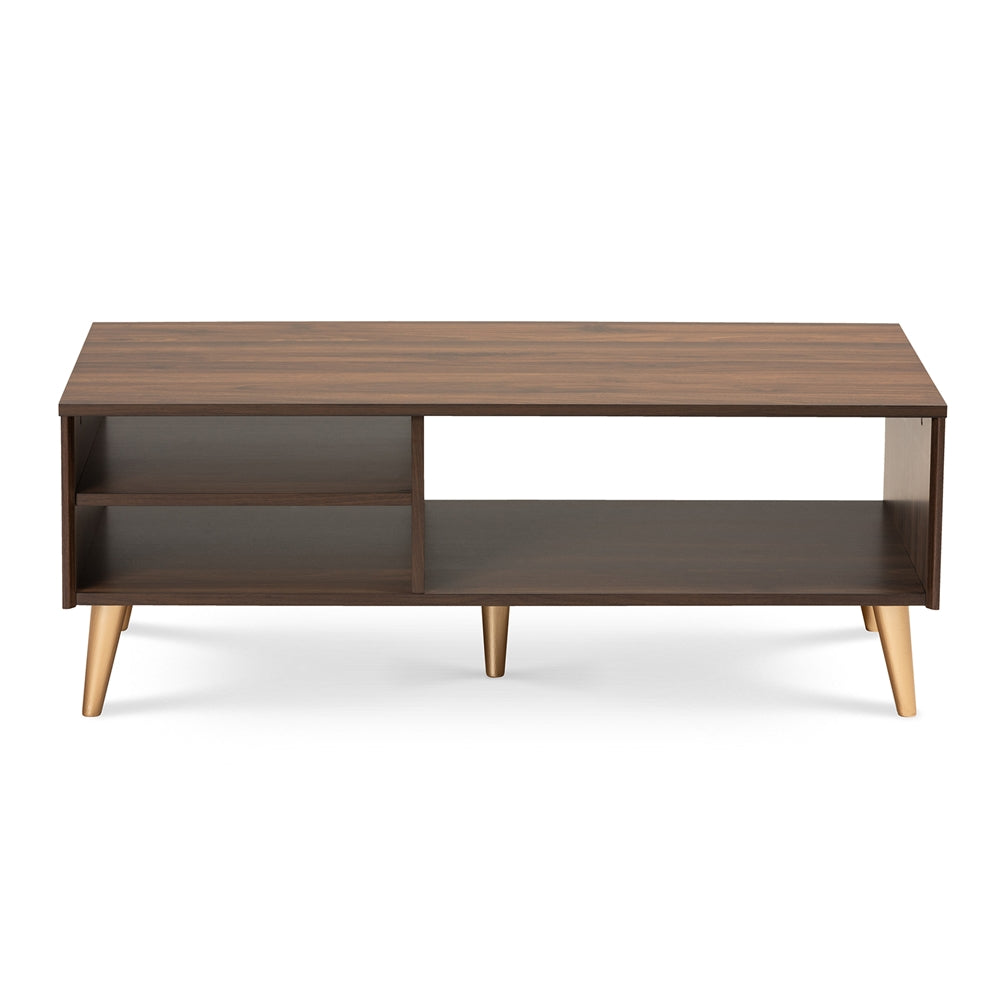 Baxton Studio Landen Mid Century Modern Walnut Brown And Gold Finished Wood Coffee Table - lily & onyx