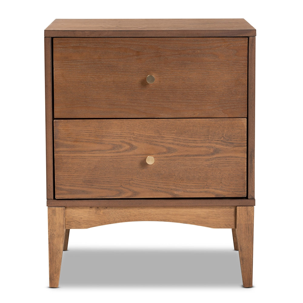 Baxton Studio Landis Mid Century Modern Ash Walnut Finished Wood 2 Drawer Nightstand - lily & onyx