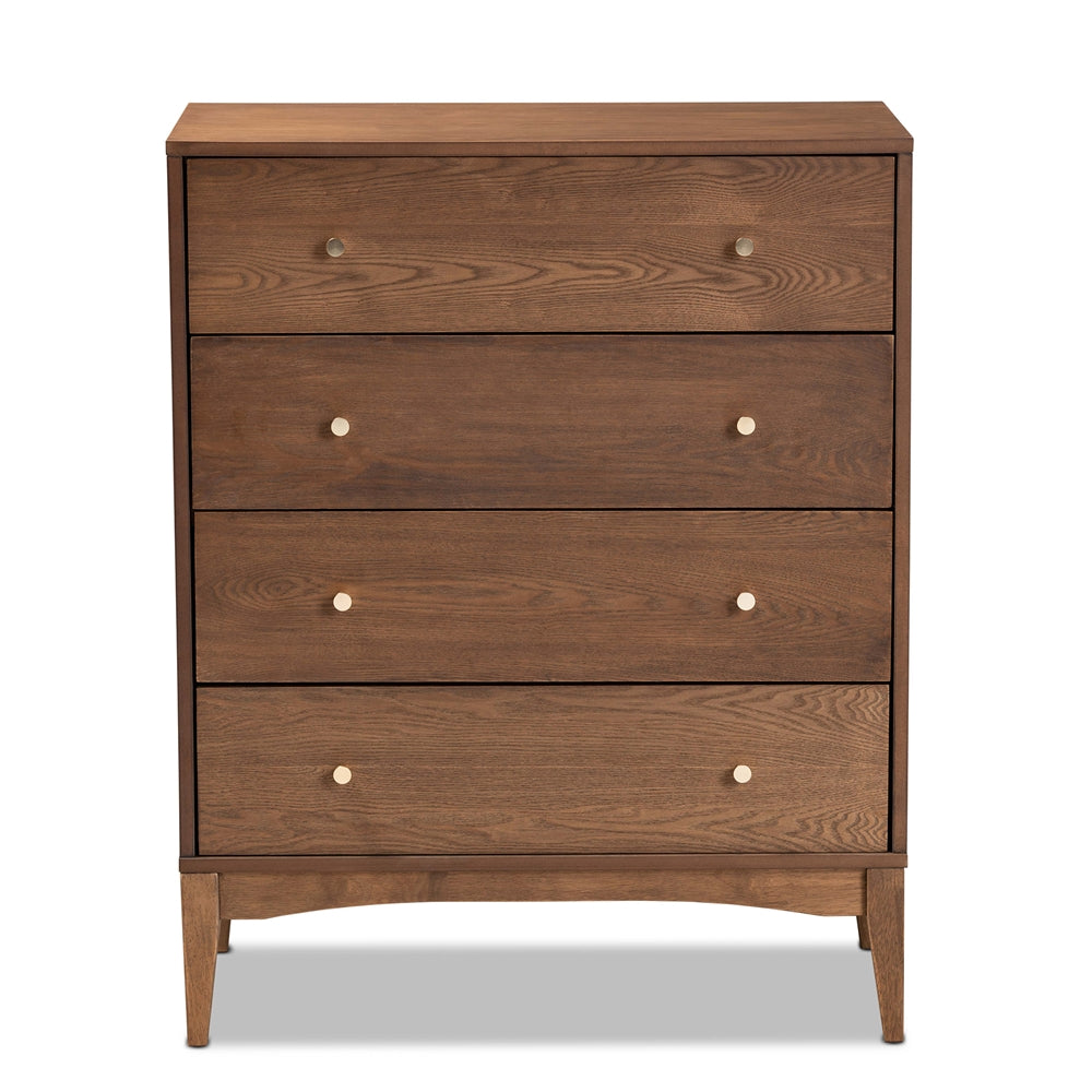 Baxton Studio Landis Mid Century Modern Ash Walnut Finished Wood 4 Drawer Chest - lily & onyx