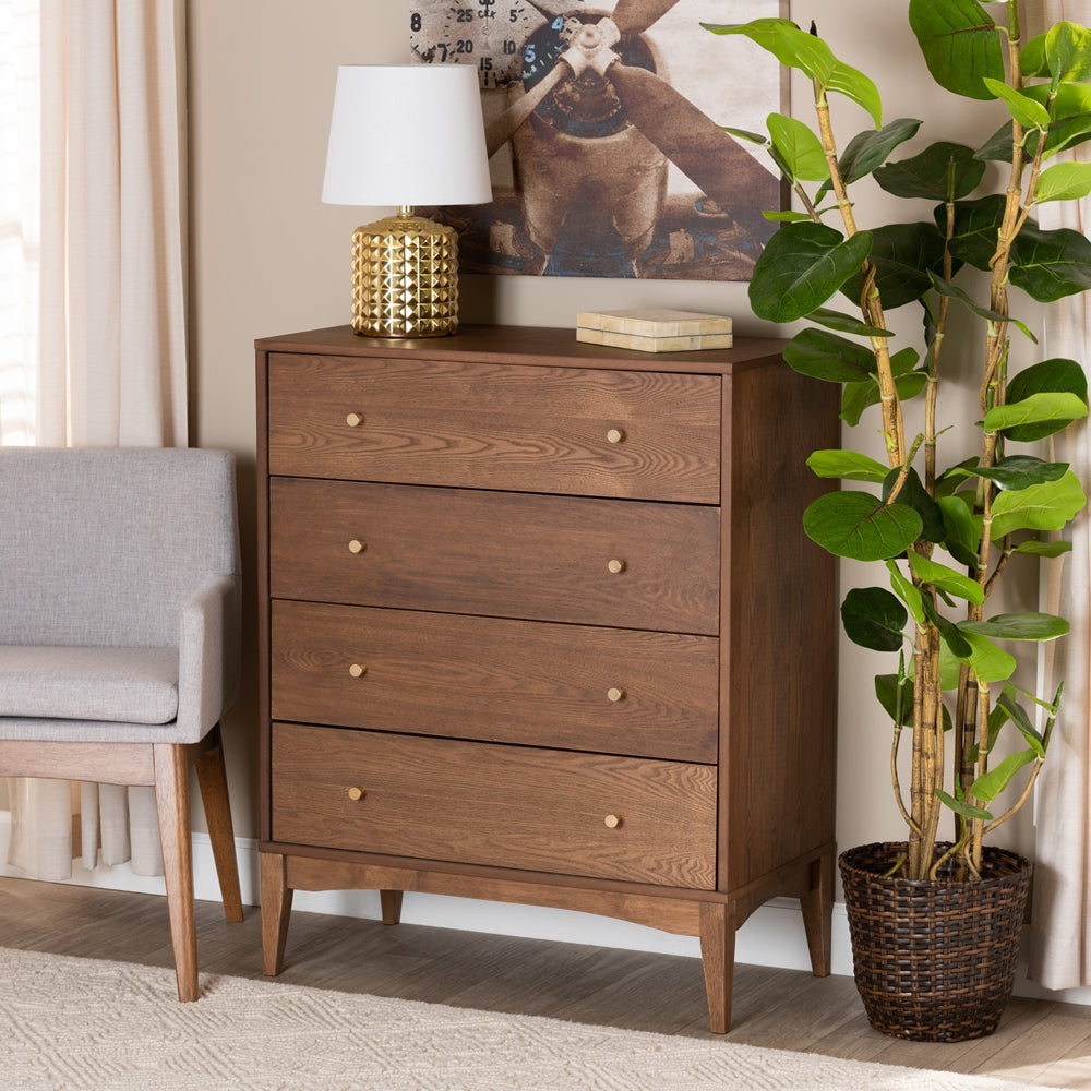Baxton Studio Landis Mid Century Modern Ash Walnut Finished Wood 4 Drawer Chest - lily & onyx