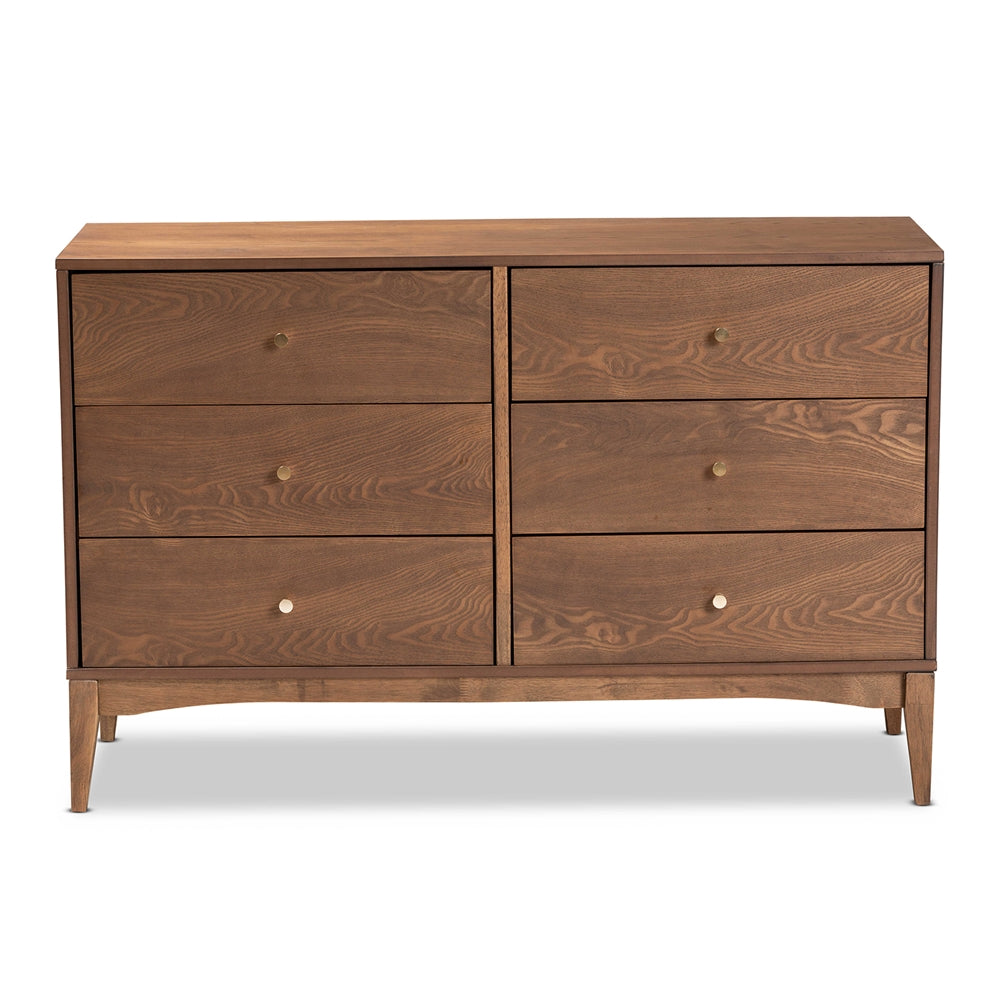 Baxton Studio Landis Mid Century Modern Ash Walnut Finished Wood 6 Drawer Dresser - lily & onyx