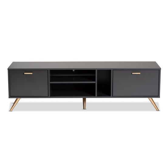 Baxton Studio Kelson Modern And Contemporary Dark Gray And Gold Finished Wood Tv Stand - lily & onyx