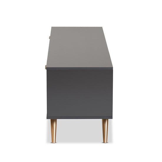 Baxton Studio Kelson Modern And Contemporary Dark Gray And Gold Finished Wood Tv Stand - lily & onyx