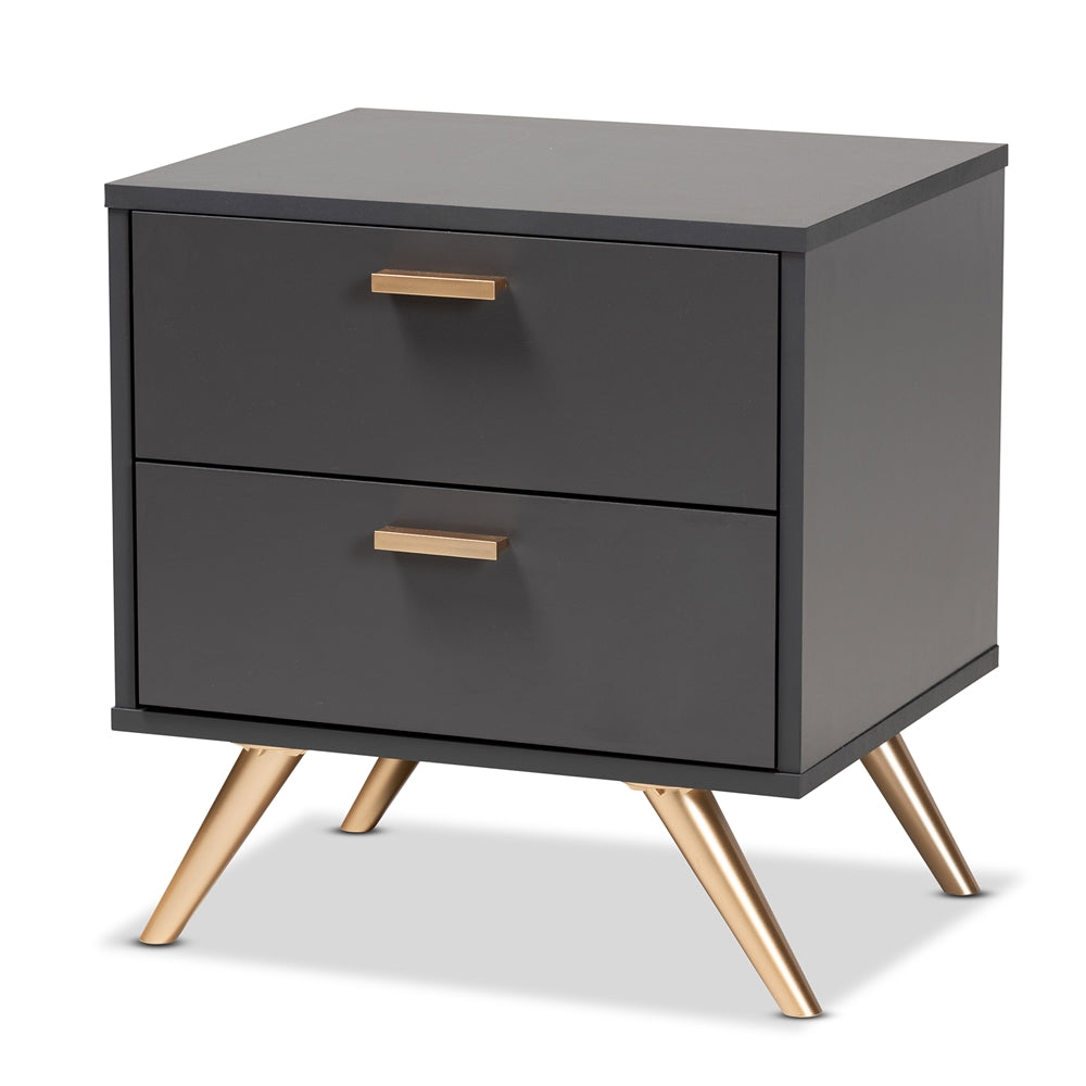 
                      
                        Baxton Studio Kelson Modern And Contemporary Dark Gray And Gold Finished Wood 2 Drawer Nightstand - lily & onyx
                      
                    