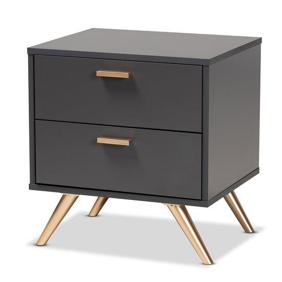 Load image into Gallery viewer, Baxton Studio Kelson Modern And Contemporary Dark Gray And Gold Finished Wood 2 Drawer Nightstand - lily &amp;amp; onyx
