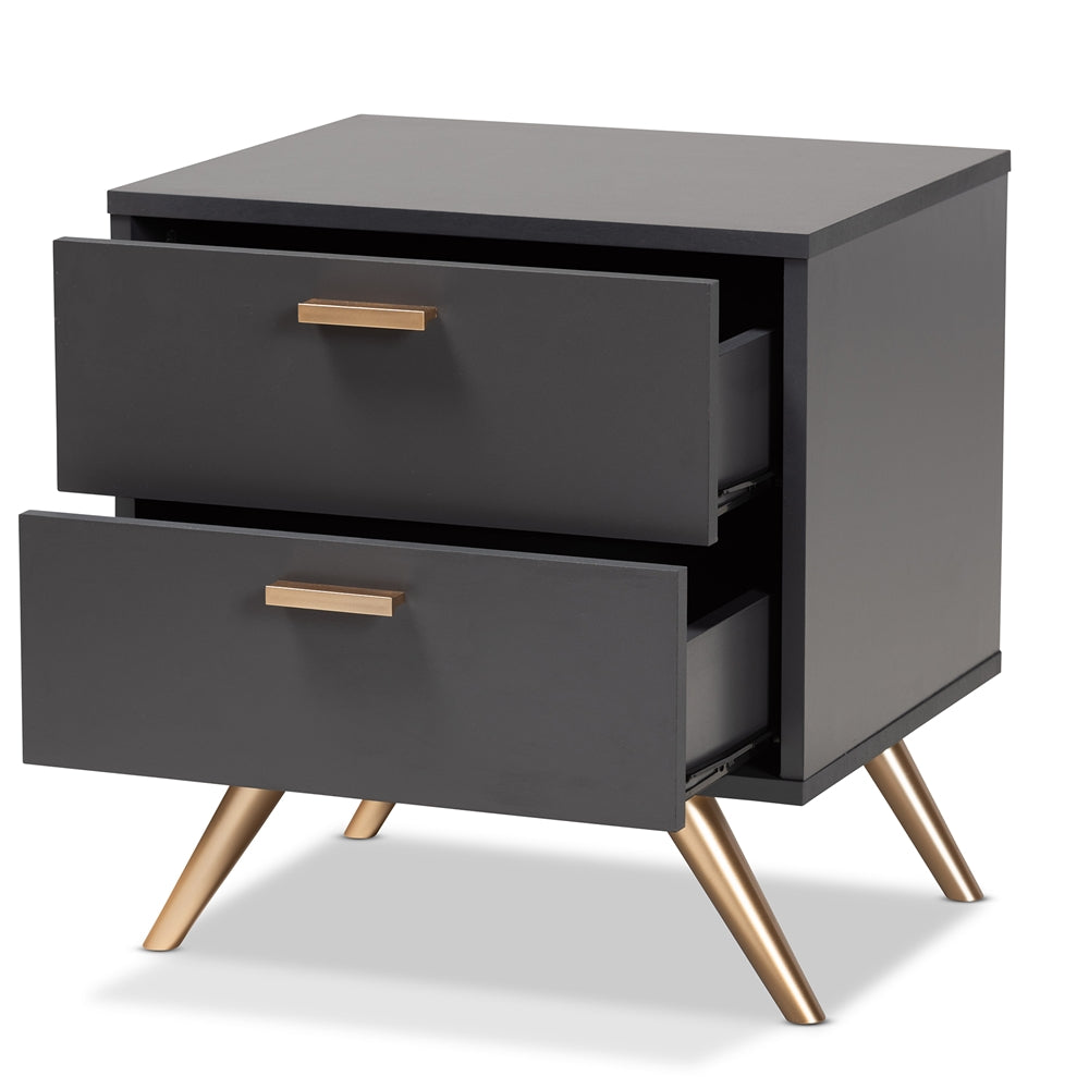 
                      
                        Baxton Studio Kelson Modern And Contemporary Dark Gray And Gold Finished Wood 2 Drawer Nightstand - lily & onyx
                      
                    