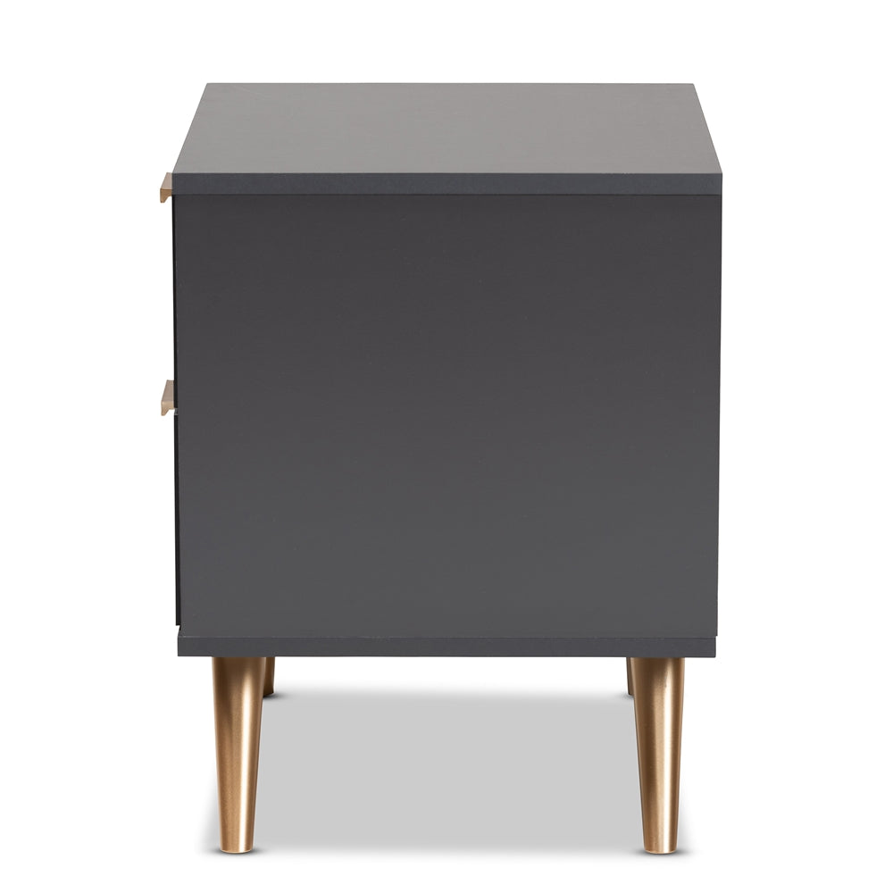 
                      
                        Baxton Studio Kelson Modern And Contemporary Dark Gray And Gold Finished Wood 2 Drawer Nightstand - lily & onyx
                      
                    