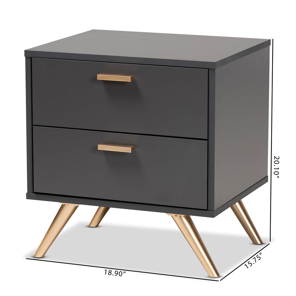 
                      
                        Baxton Studio Kelson Modern And Contemporary Dark Gray And Gold Finished Wood 2 Drawer Nightstand - lily & onyx
                      
                    