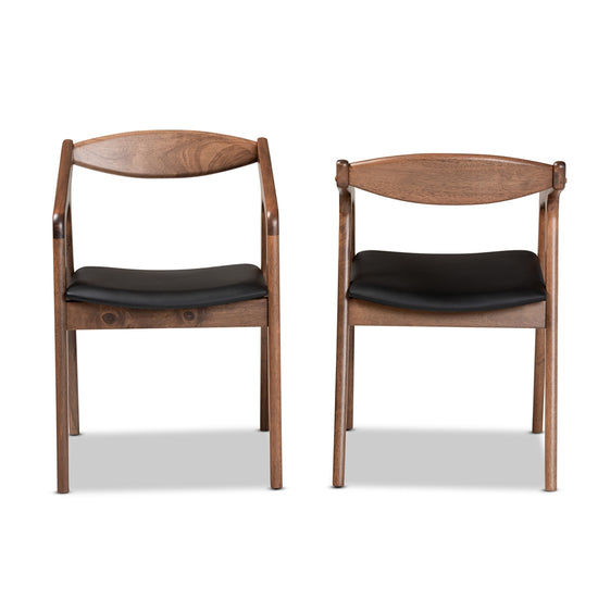 Baxton Studio Harland Mid Century Modern Faux Leather & Walnut Brown Finished Wood 2 Piece Dining Chair Set - lily & onyx