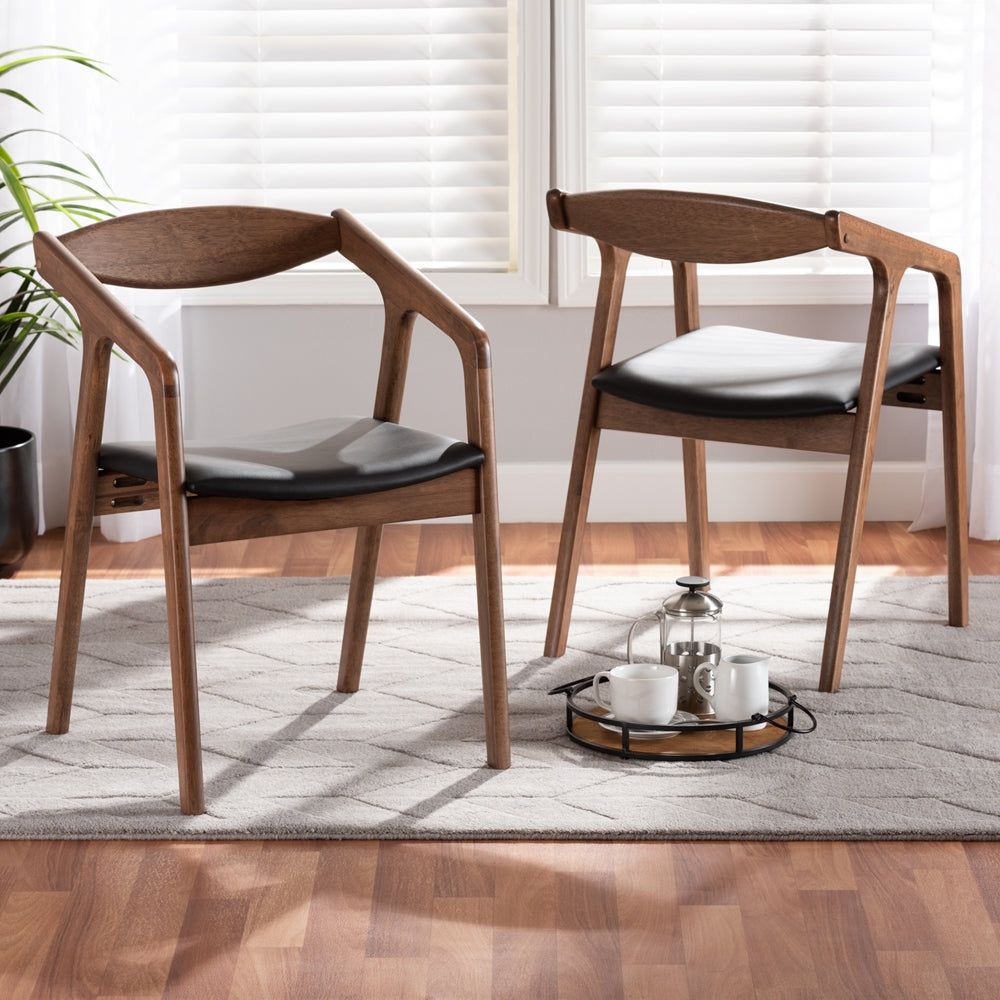 
                      
                        Baxton Studio Harland Mid Century Modern Faux Leather & Walnut Brown Finished Wood 2 Piece Dining Chair Set - lily & onyx
                      
                    